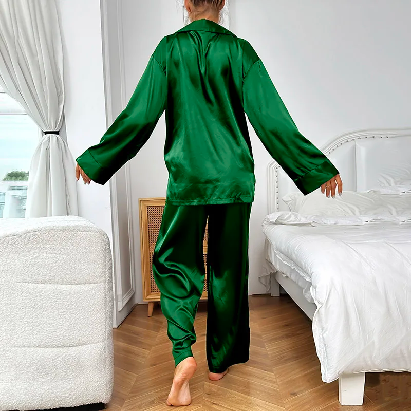 Green Luxury Long Sleeve Satin Pyjamas